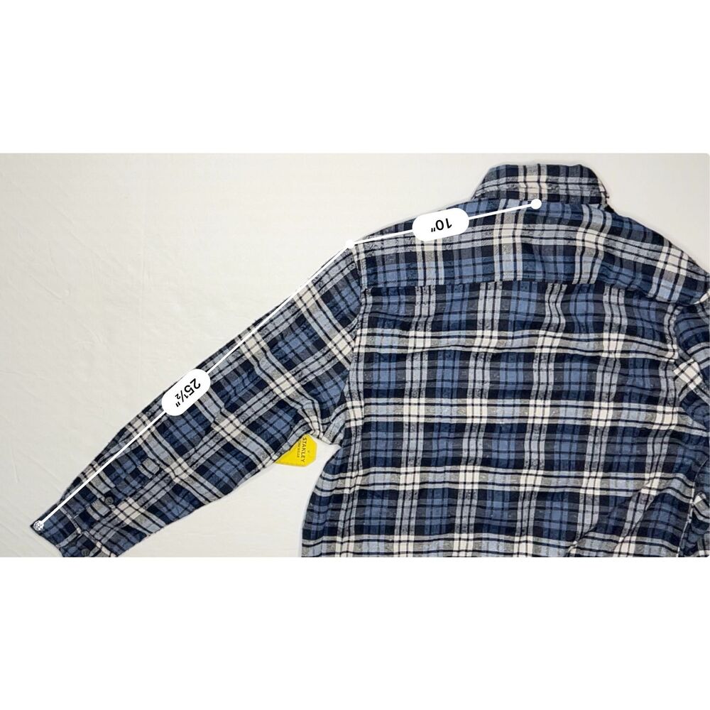 Stanley Workwear Flannel Button Up Blue Plaid Shirt Large 36" Sleeve Nwt — image 5 of 8